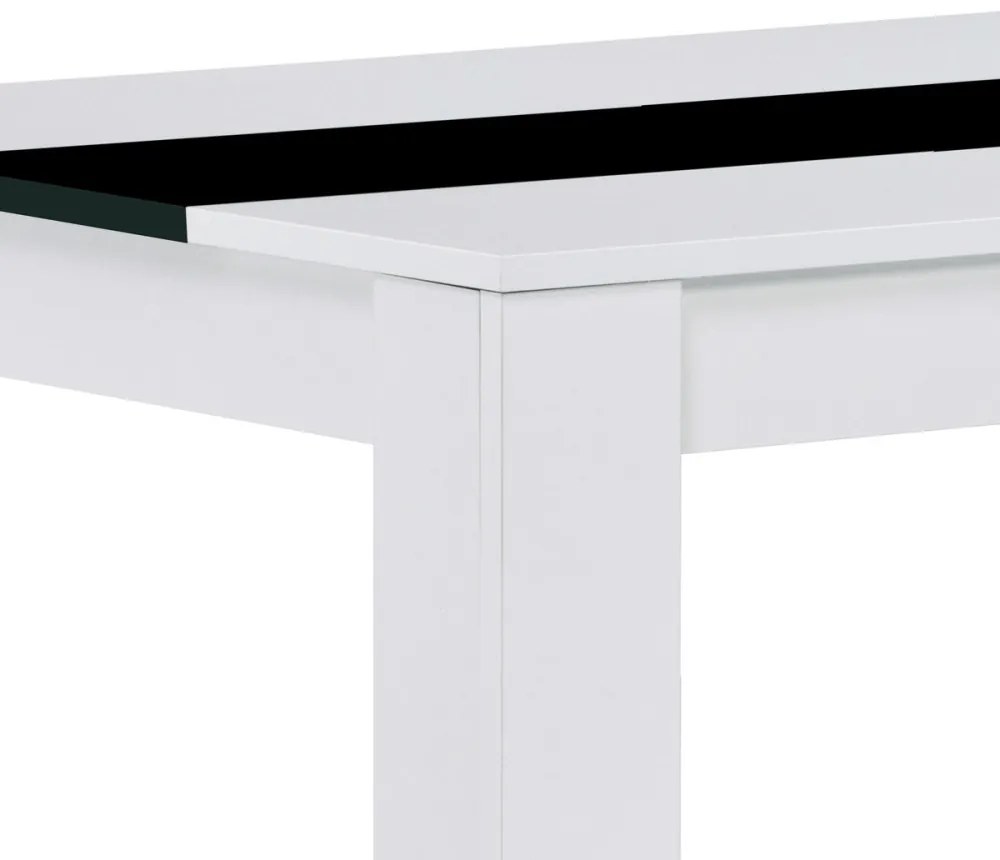 Masă modernă albă cu dungi decorative negre. Dimensiuni: 138x80x75 cm.