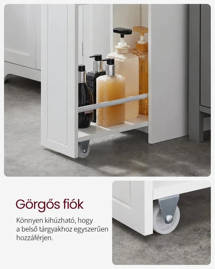 Kis fürdőszobai szekrény, álló tárolószekrény kis helyiségekbe, fehér színben