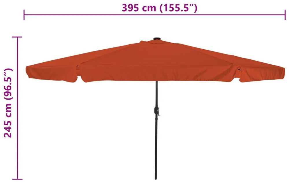Kert Napernyő LED villanyokkal ø395x245 cm Terrakotta