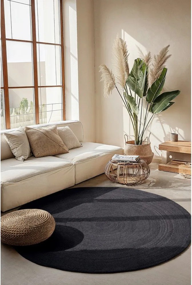 Fekete kétoldalas-kézi szövésű juta kerek szőnyeg ø 140 cm Braided – Hanse Home