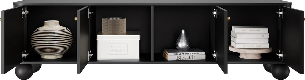 Vesper 4D TV-szekrény 187 cm - fekete / arany fogantyúk / gömb lábak