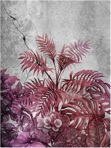 Fotótapéta virágok levelek beton fal 206 x