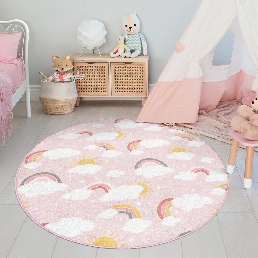Rózsaszín mosható gyerek szőnyeg ø150 cm Rainbow World – Mila Home