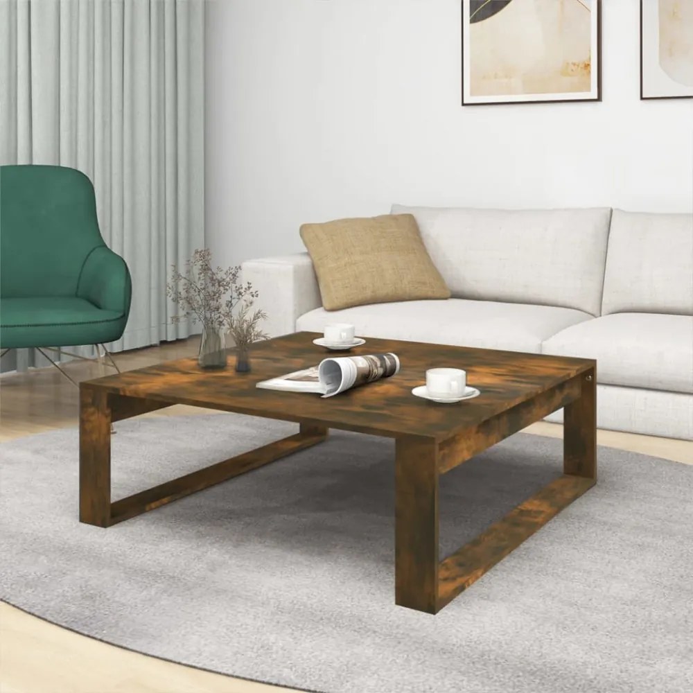 füstös tölgy színű szerelt fa dohányzóasztal 100 x 100 x 35 cm