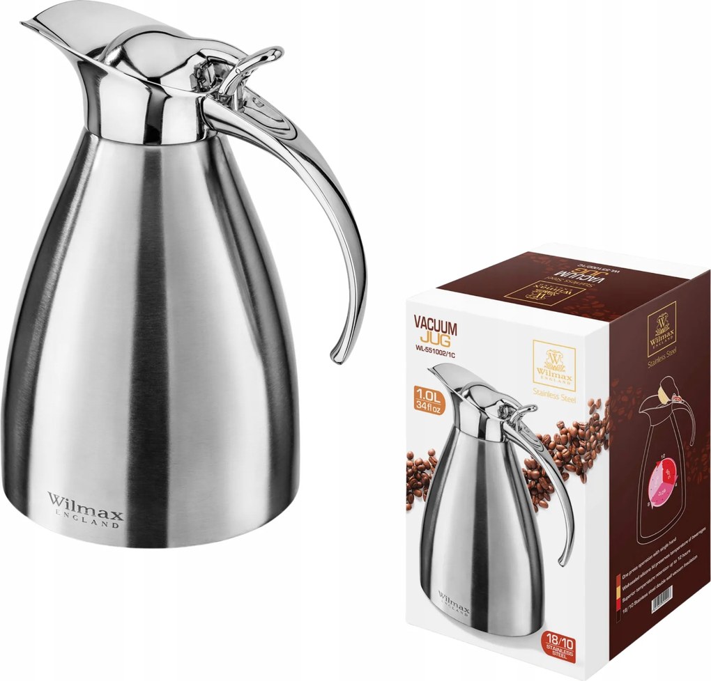 Ital termosz kancsó vákuumos duplafalú acél Wilmax 1L
