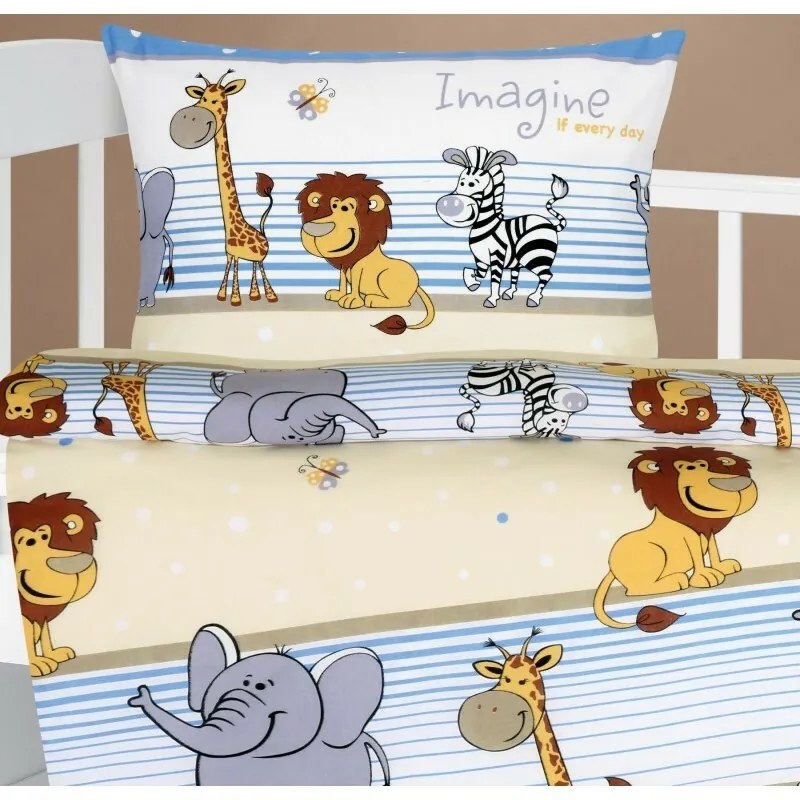 Bellatex pamut bölcsőágynemű Agata Safari kék, 90x 135 cm, 45 x 60 cm, 45 x 60 cm
