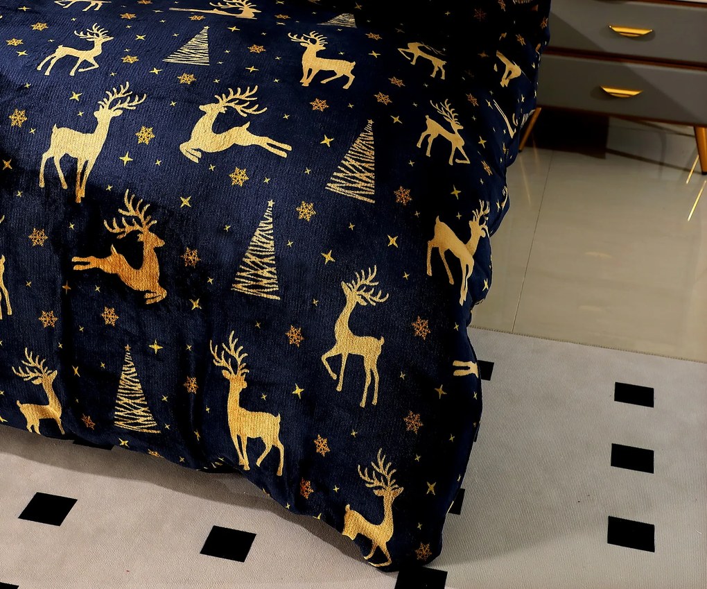 GOLDEN DEER sötétkék mikroplüss ágyneműhuzat Ágyneműhuzat mérete: 2 db 70 x 90 cm | 200 x 220 cm