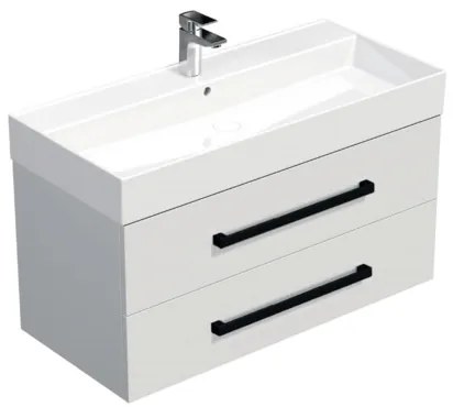 Fürdőszobaszekrény fekete fogantyúval és mosdókagylóval SAT Cube Way 100x53x46 cm fehér fényes CUBE46C1002BISAT