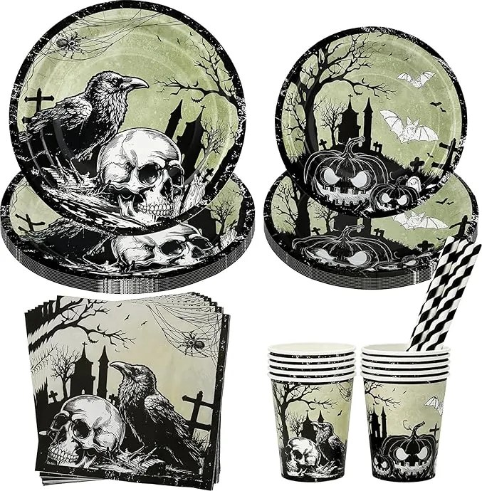 50 részes, Halloween étkészlet, 10 személyes étkészlet, Farsang