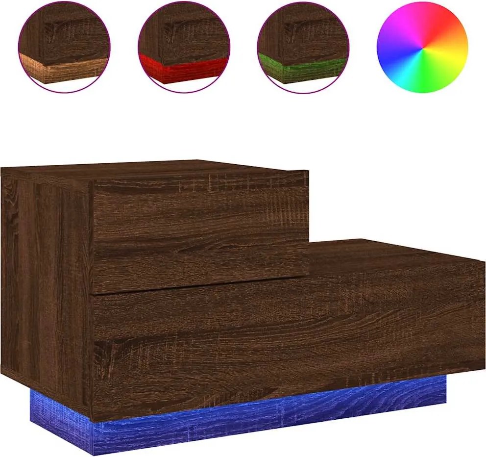 vidaXL barna tölgyszínű éjjeliszekrény LED-világítással 70x36x40,5 cm