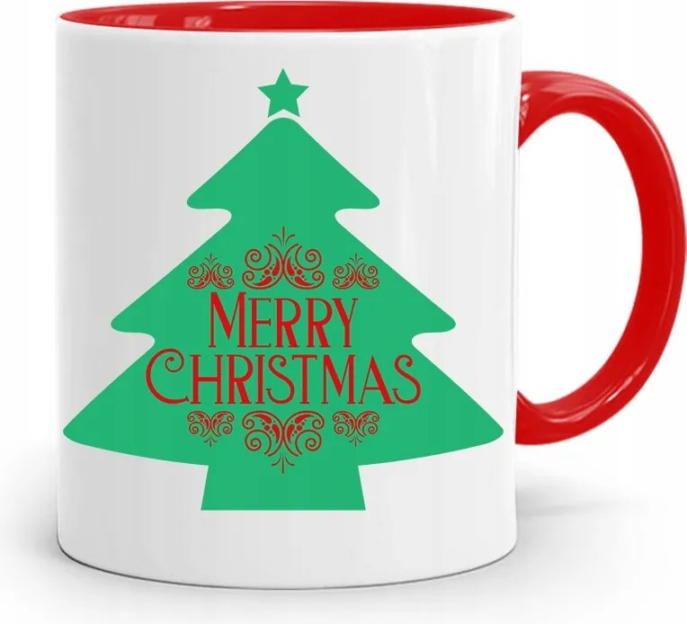 Piros Karácsonyi Bögre Mikulás Karácsonyfa Alá, fényképes nyomattal