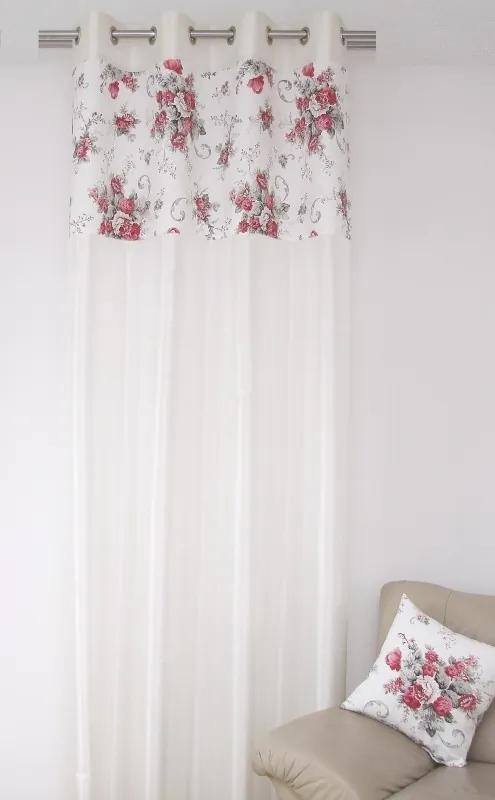 Fehér drapéria rózsaszín rózsákkal Szélesség: 140 cm | Hossz: 250 cm (1 darabos készletben)