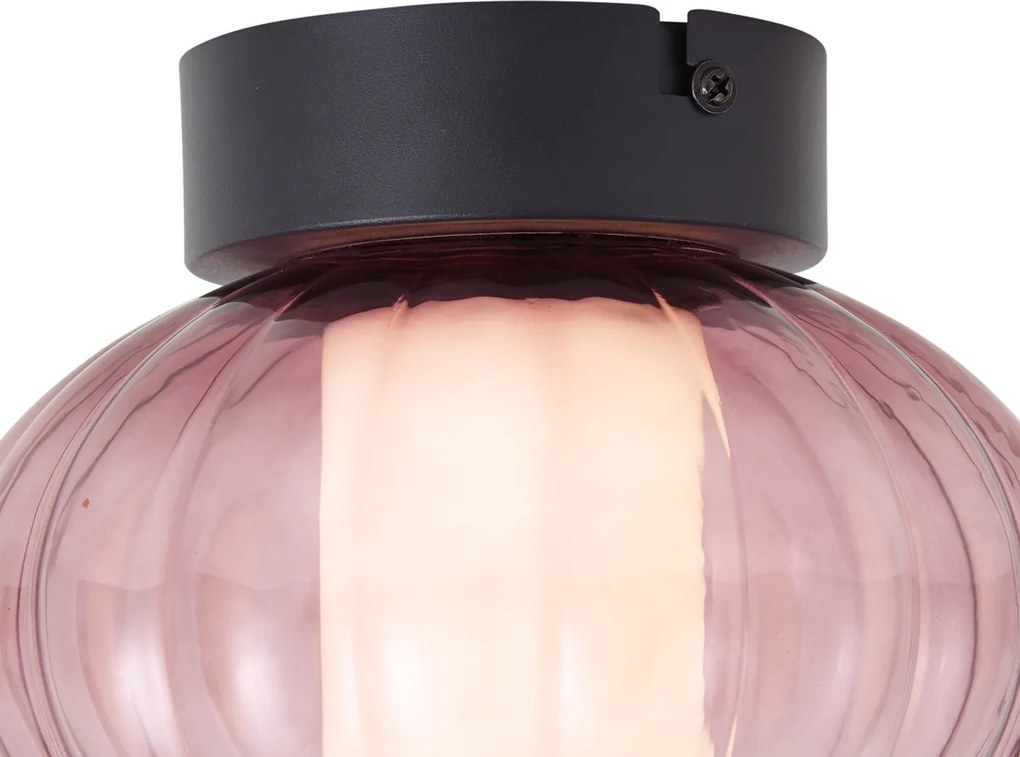 Design mennyezeti lámpa fekete 18 cm lila üveggel, LED-del, 3 lépésben szabályozható - Margherite
