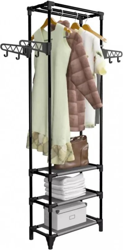 fekete acél/nemszőtt textília ruhaállvány 55 x 28,5 x 175 cm