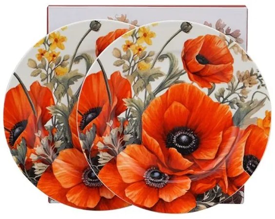 Pipacsos porcelán desszertes tányér készlet - 2 darabos díszdobozban