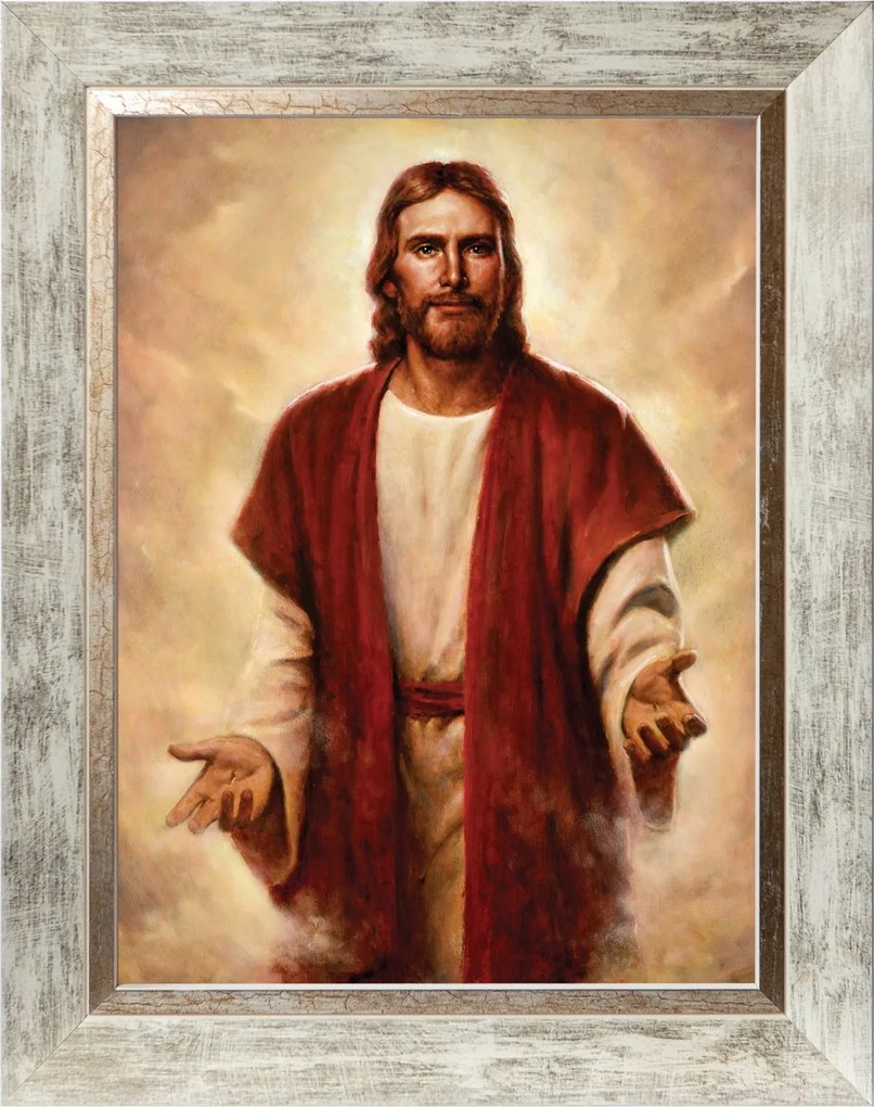 Jézus Úr Szakrális Kép Fehér Díszkeretben 30X40