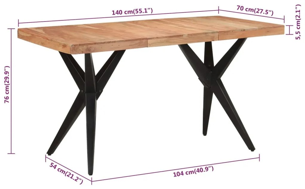 fekete tömör akácfa étkezőasztal 140 x 70 x 76 cm