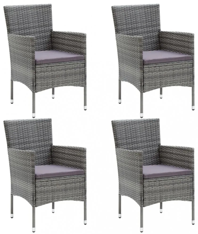 5 részes szürke polyrattan és üveg kerti étkezőgarnitúra