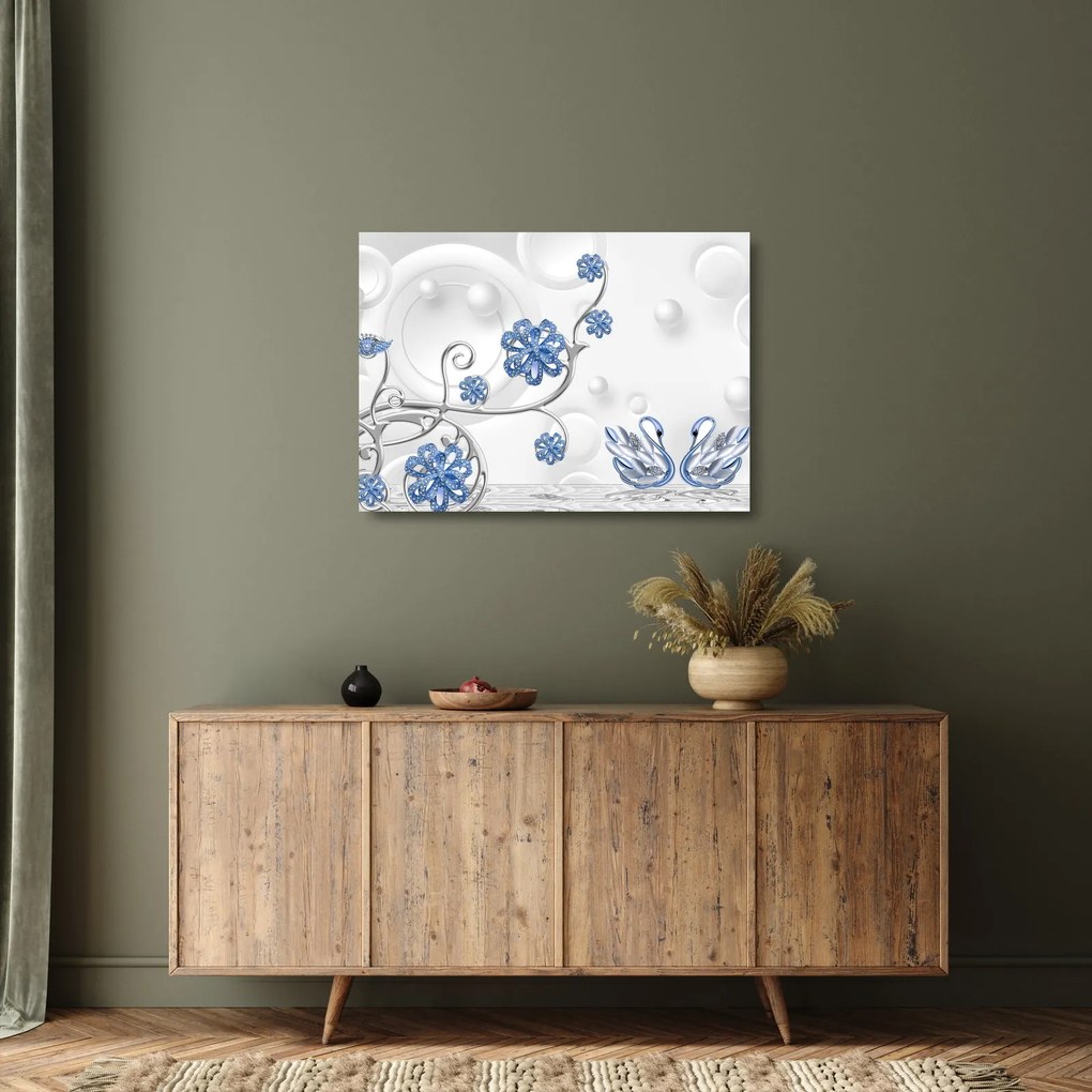 Kép - kék hattyúk (üvegen) (70x50 cm)