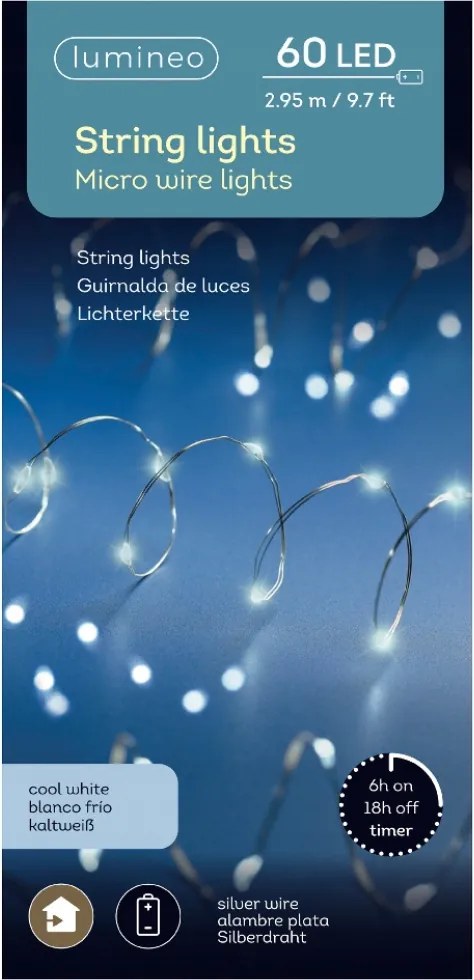 Lámpák Micro 60 LED-es beltéri karácsonyfa drót Hideg fehér 295cm