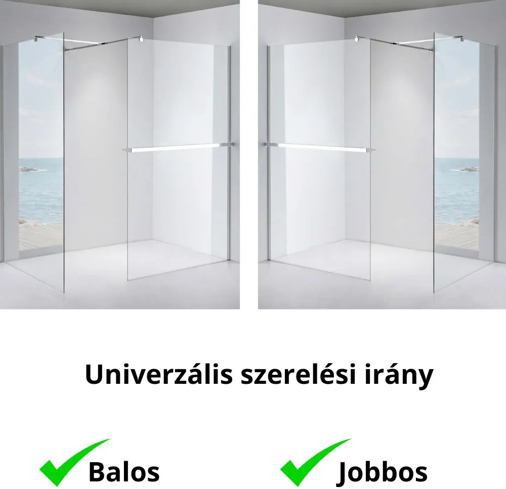 Stuxi Milano Kombi Plus 1 Walk-in zuhanyfal, 90x100 cm, 8 mm vastag vízlepergető biztonsági üveggel, polccal és törölközőtartóval