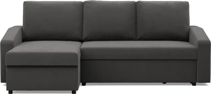 Zeus sarokkanapé, 1 ágyneműtartóval, döntött kartámasz, szövet anyag, univerzális oldal, bonell töltet, szürke