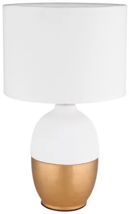 Globo 21627W Asztali lámpa fehér kerámia, arany színű kerámia, fehér textil, fekete PVC kábel, billenőkapcsoló a kábelen, ø: 250mm, M:430mm, kábelhossz 1500mm, nem tartozék: 1x E14 40W 230V