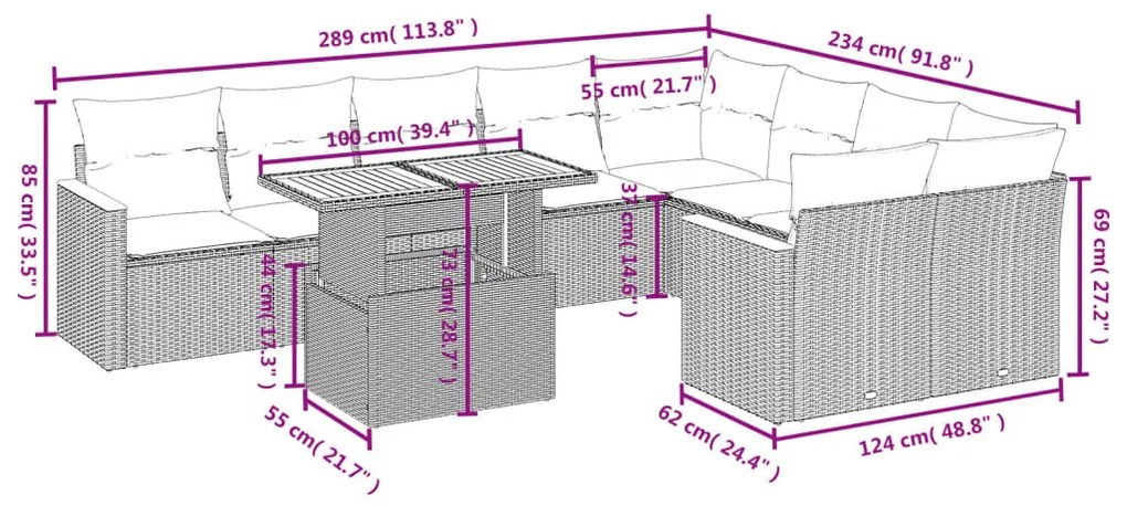 10 részes bézs polyrattan kerti ülőgarnitúra párnával