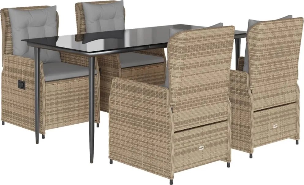 vidaXL 5 részes bézs polyrattan kerti étkezőgarnitúra párnákkal