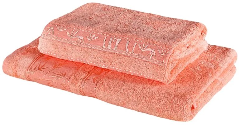 EMI lazacszínű bambusz törölköző és fürdőlepedő szett 2 db