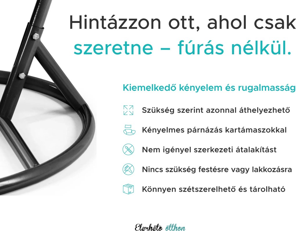 Fekete függőfotel KOKON állvány nélkül, szürke párna