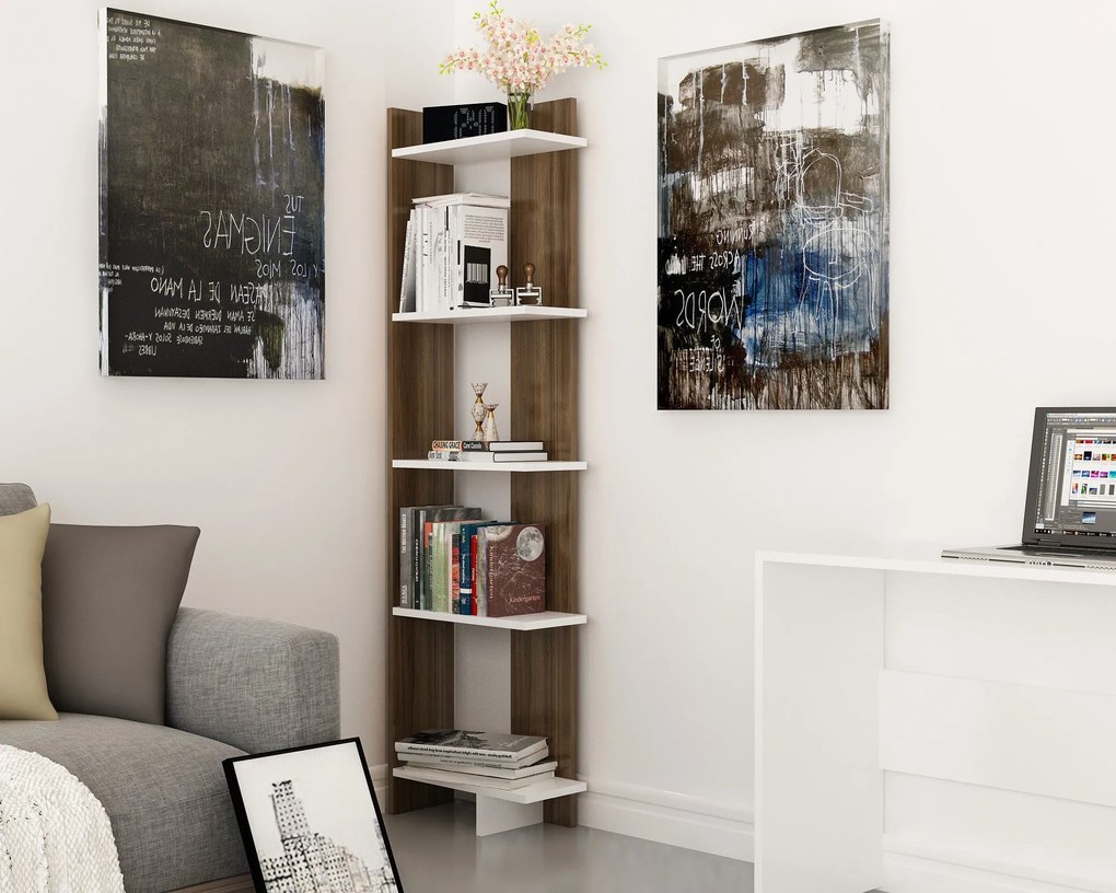 könyvespolc Als - Walnut, White