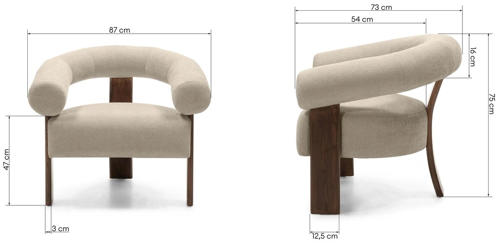 Bézs design fotel KOKEI ALIA, dió színű dekor