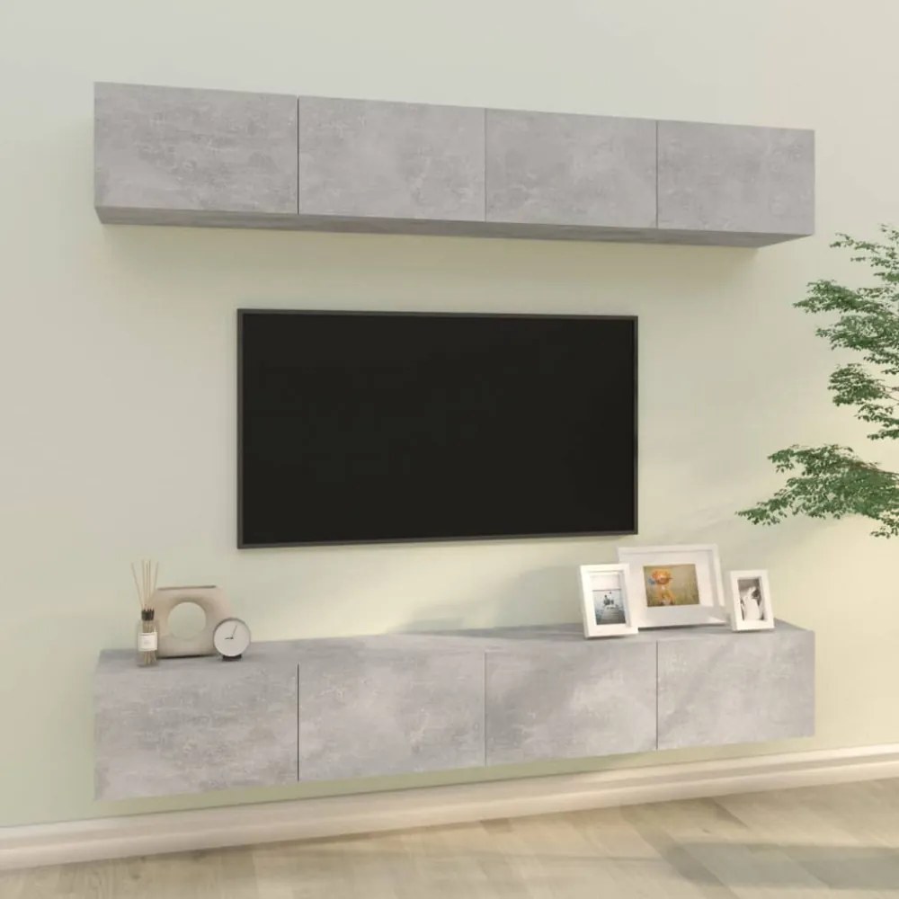 4 db betonszürke fali TV-szekrény 100 x 30 x 30 cm