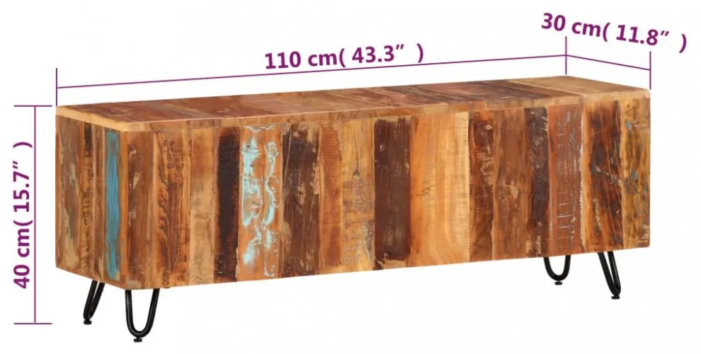 tömör újrahasznosított fa TV-szekrény 110 x 30 x 40 cm