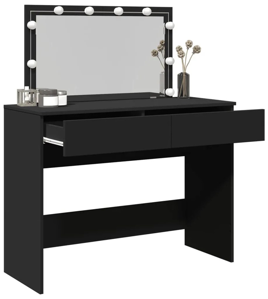 fekete LED-es fésülködőasztal 100 x 40 x 120 cm