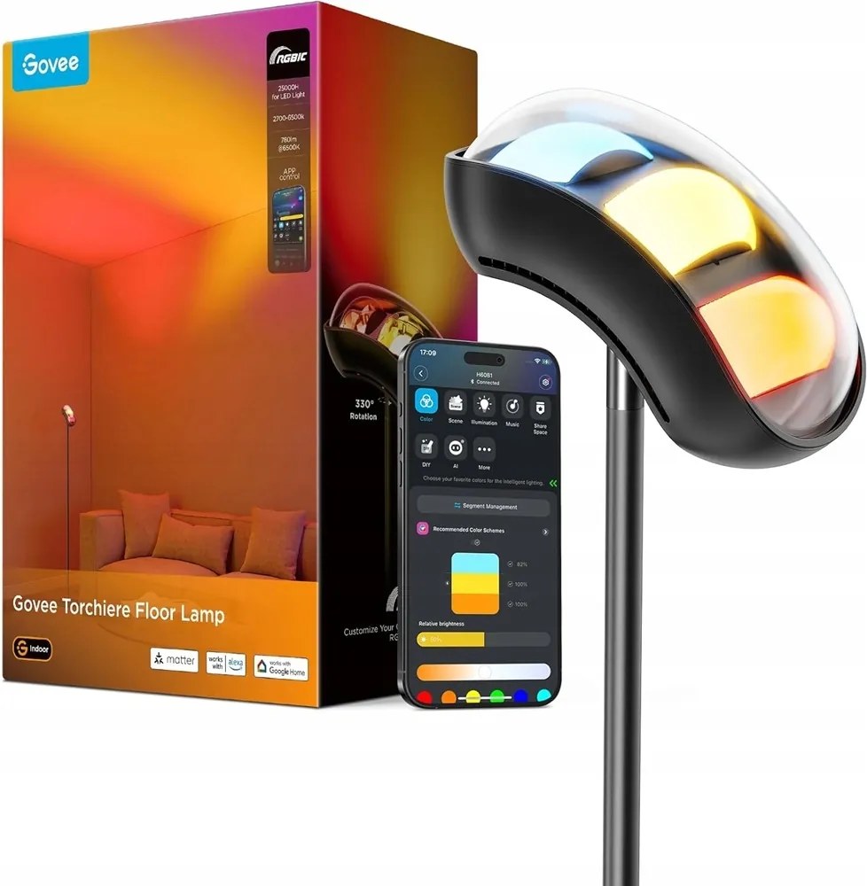 Torchiere Govee állólámpa Matter-rel, Alexa kompatibilis,RGBIC H60B1