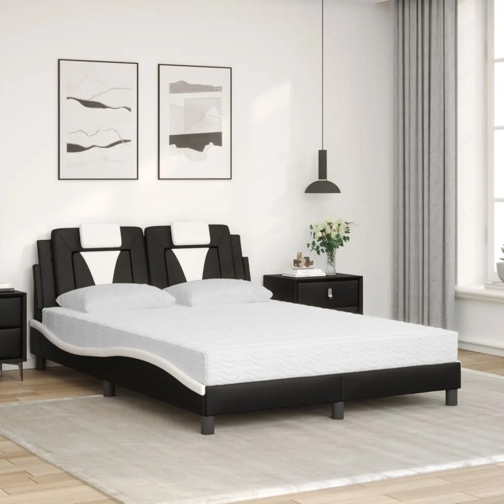 fekete és fehér műbőr ágy matraccal 140 x 190 cm