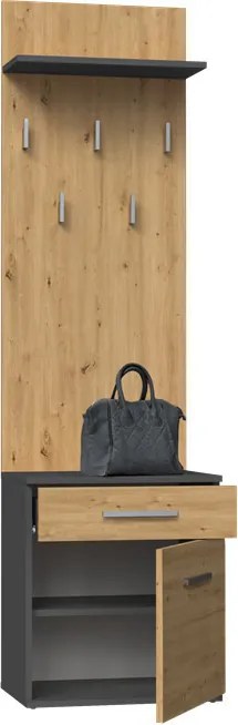 Na Buty Duo előszoba szekrény fogassal, antracit/tölgy