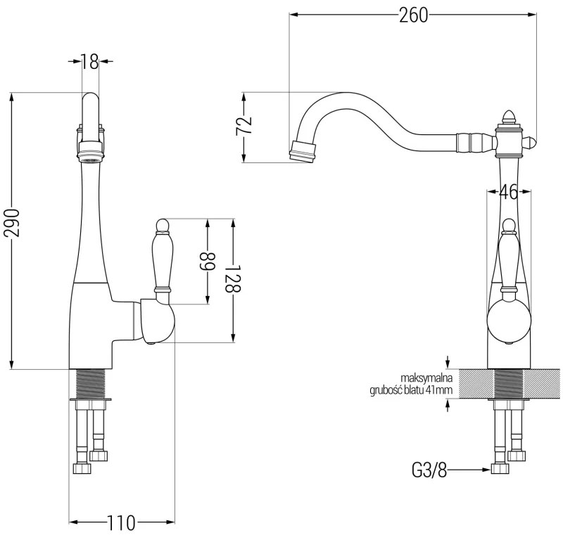 Mexen Leo, gránit mosogató 900x500x190 mm, 1 kamrás és mosogató csaptelep Carla, fekete foltos, 6501-76-670700-70-B