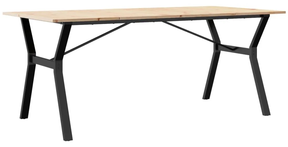 tömör fenyőfa és öntöttvas étkezőasztal Y-vázzal 180x90x75 cm