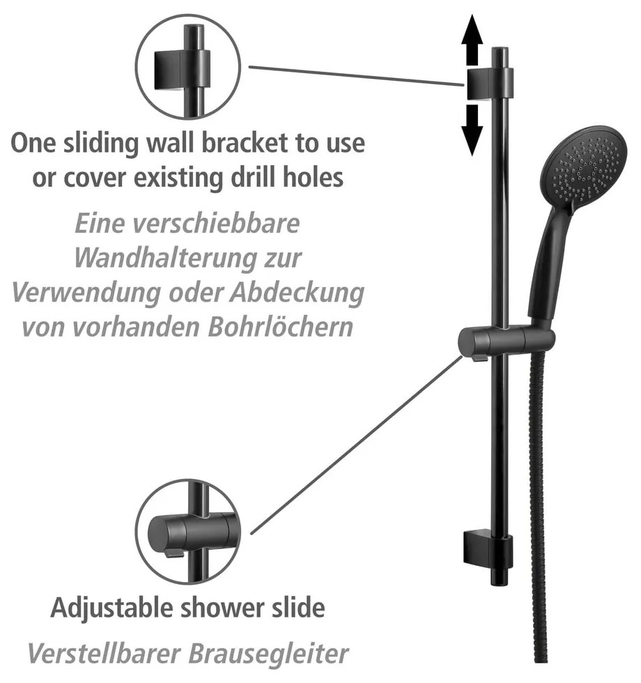 Fekete rozsdamentes acél zuhanyszett 66 cm Young – Wenko