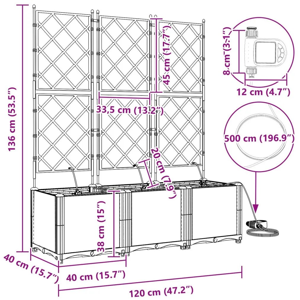 Kerti ültetők Fehér 120 x 40 x 142 cm Acél