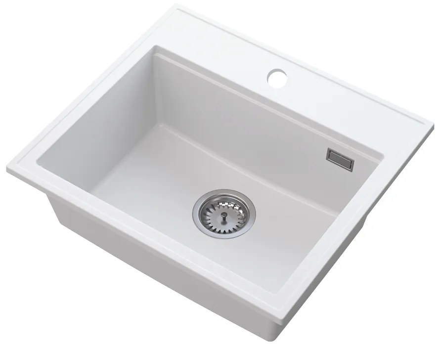 SINK Quality Mosogató Minőségi Ferrum Új 5055, 1 kamrás gránit mosogató 560x500x210 mm + króm szifon, fehér, SKQ-FER.5055.WH.X