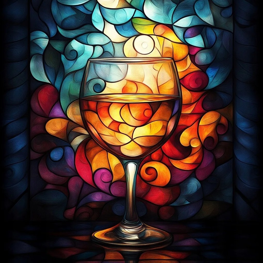 Vászonkép Canvas Színes Ólomüveg Mozaik Bor Pohár 80x80