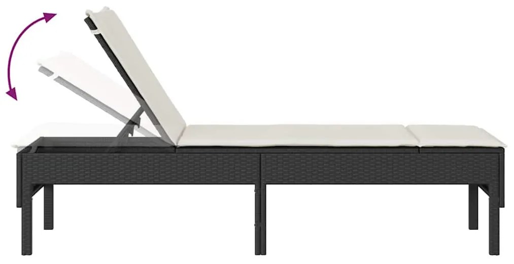 fekete polyrattan napozóágy párnával 55x200x44 cm