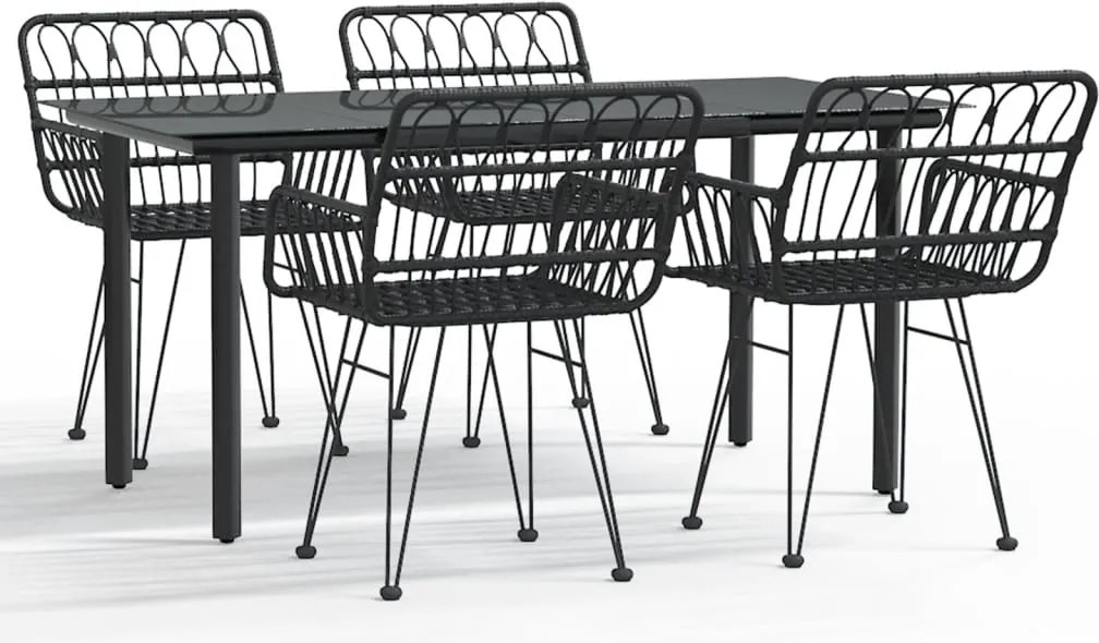 vidaXL 5 részes fekete polyrattan kerti étkezőgarnitúra