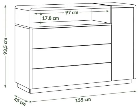 FRED komód fiókkal, antracit/dub artisan színben
