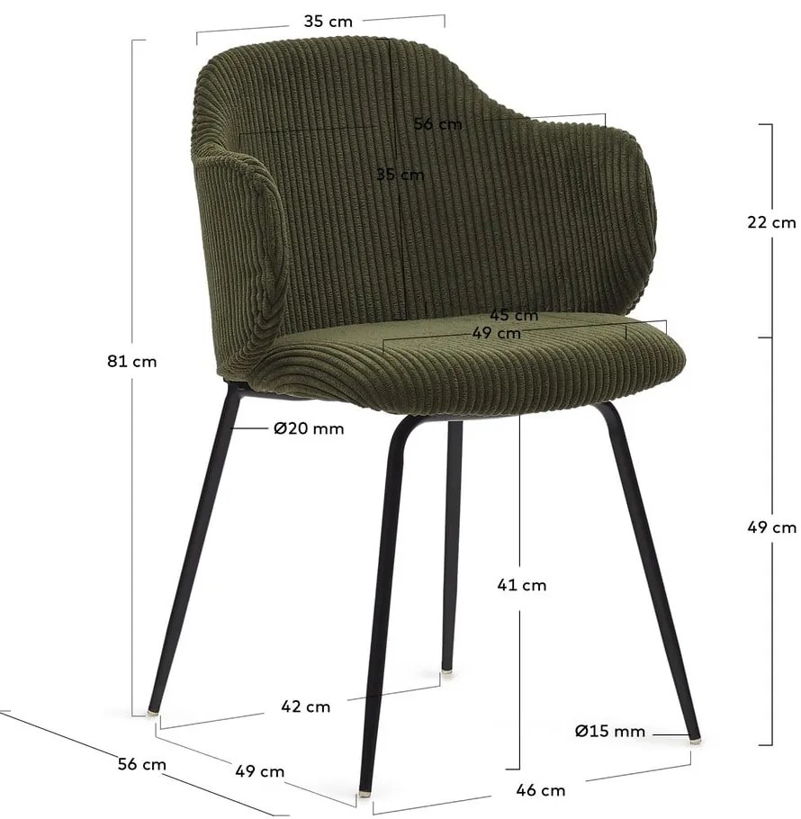 Zöld kordbársony étkezőszék szett 2 db-os Yunia – Kave Home