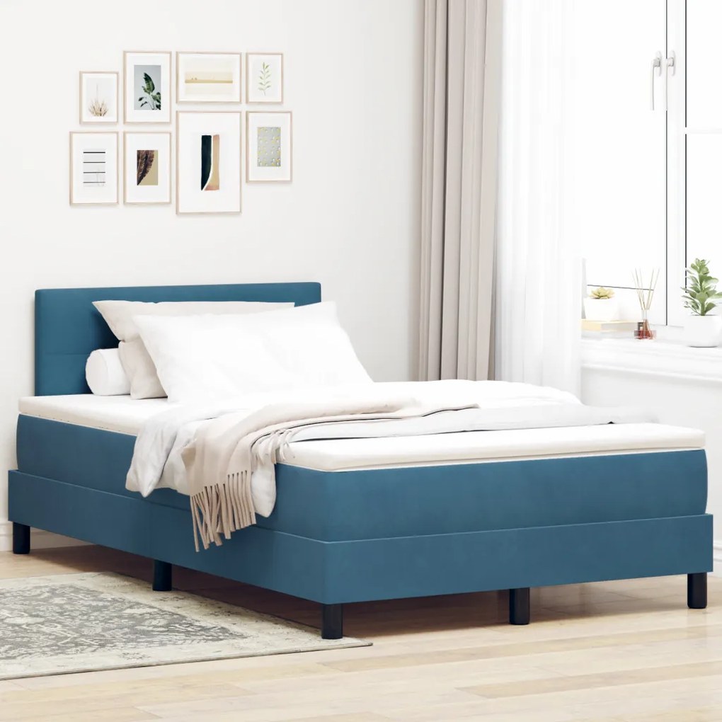 Boxspring Ágy Matraccal Sötétkék Kicsi Kétszemélyes Velúr